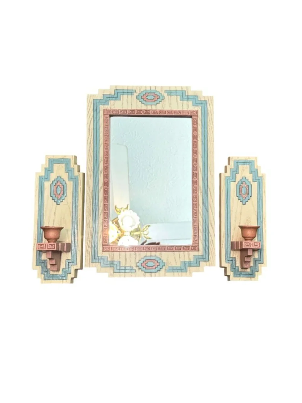 Southwestern Wall Mirror & Candle Holders Set By Burwood Products Co